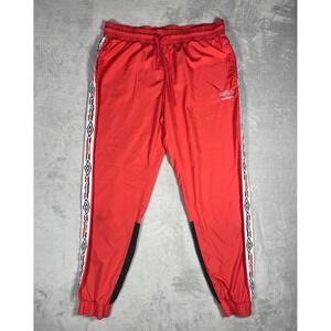Umbro Track Pants Men's Medium Red Logo Tape Soccer Joggers Woven Athletic
